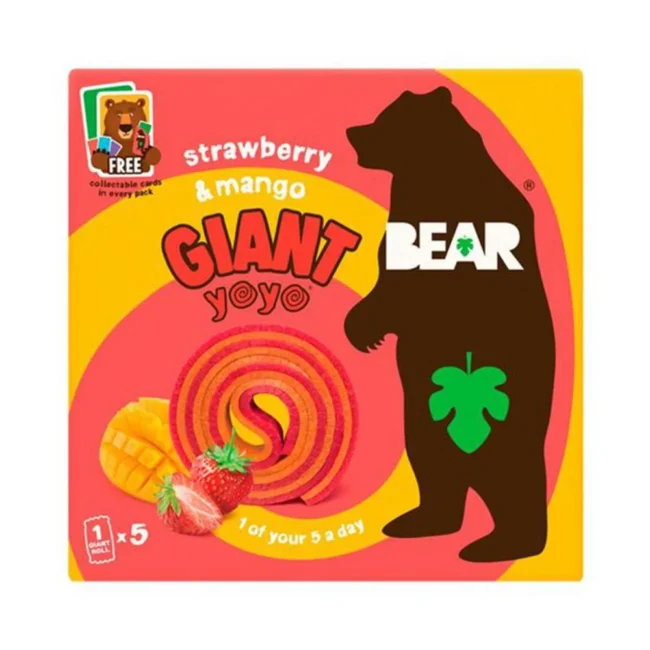 Παιδικό Σνακ Φρούτου Bear Giant Yoyo Strawberry And Mango Fruit Rolls 5x20g