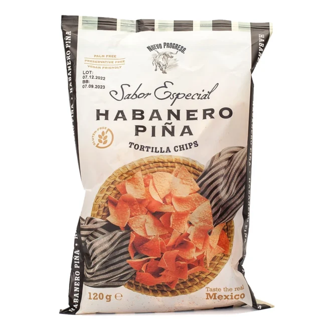 Τσιπς Τορτίγιας Με Γεύση Πιπεριάς Χαμπανέρο Nuevo Progreso Sabor Especial Habanero Pina Tortilla Chips 120g