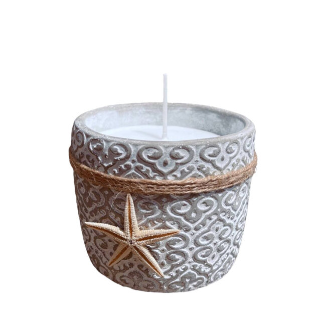 Concreate Handmade Starfish Candle With Embossed Designs In Concrete Pot 10x8cm-A