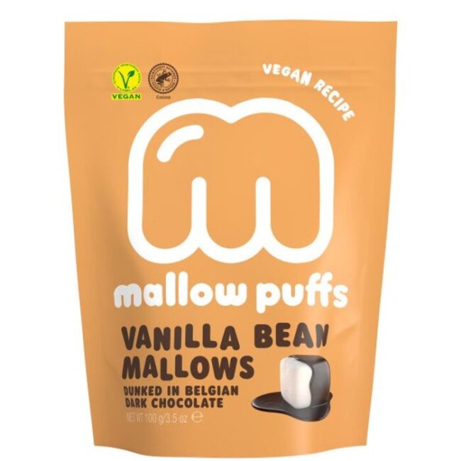 Mallow Puffs Marshmallows Vanilla Bean In Dark Chocolate Vegan 100g-A