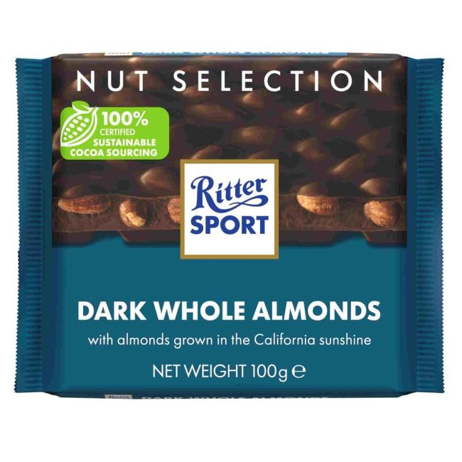 Σοκολάτα Υγείας Με Ολόκληρα Αμύγδαλα Ritter Sport Dark Whole Almonds 100g