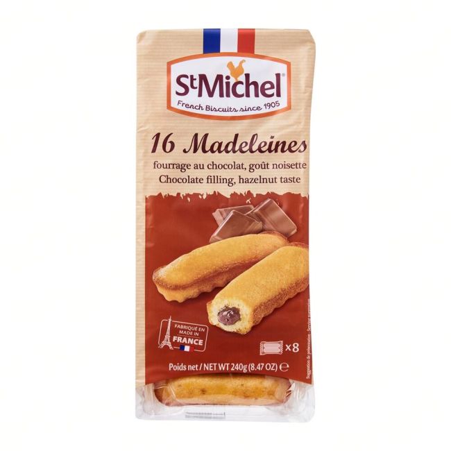 Κέικ Μαντλέν με Γέμιση Σοκολάτας St Michel 16 Madeleines Fourrage au Chocolat Gout Noisette 240g