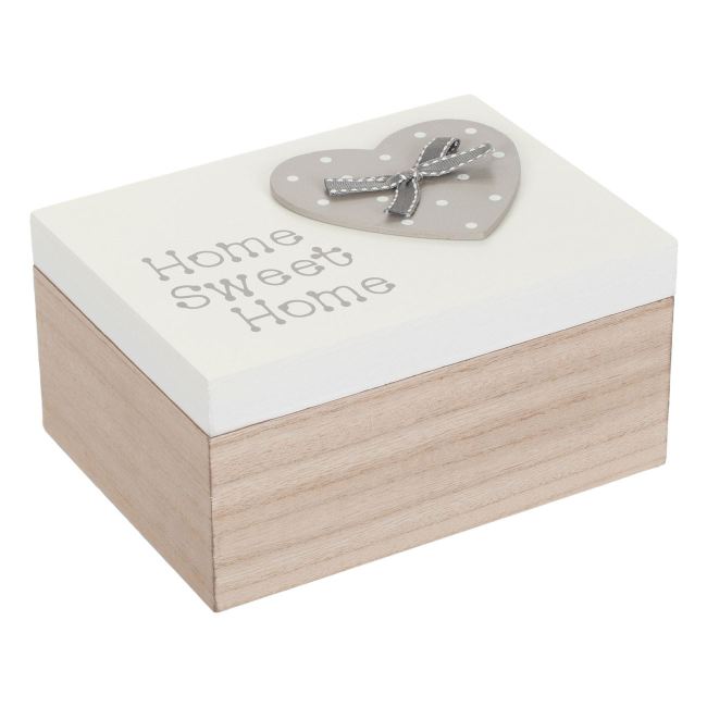 Κουτί Αποθήκευσης Ξύλινο Με Καπάκι Γκρι Home Sweet Home 19.5x14.5x10cm