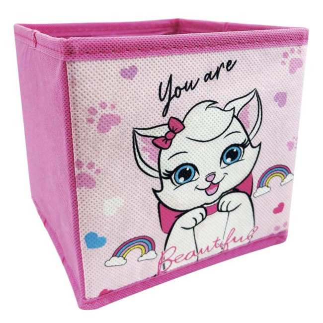 Κουτί Αποθήκευσης Υφασμάτινο Ροζ Γάτα Ουράνιο Τόξο 15x15x15cm