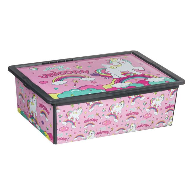 Κουτί Αποθήκευσης Πλαστικό Με Καπάκι Ροζ Μονόκερος Μεγάλο 25lt